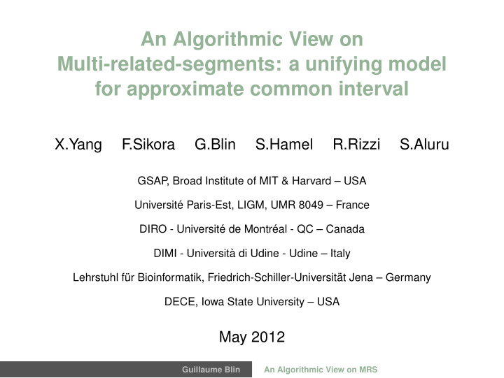 an algorithmic view on multi related segments a unifying