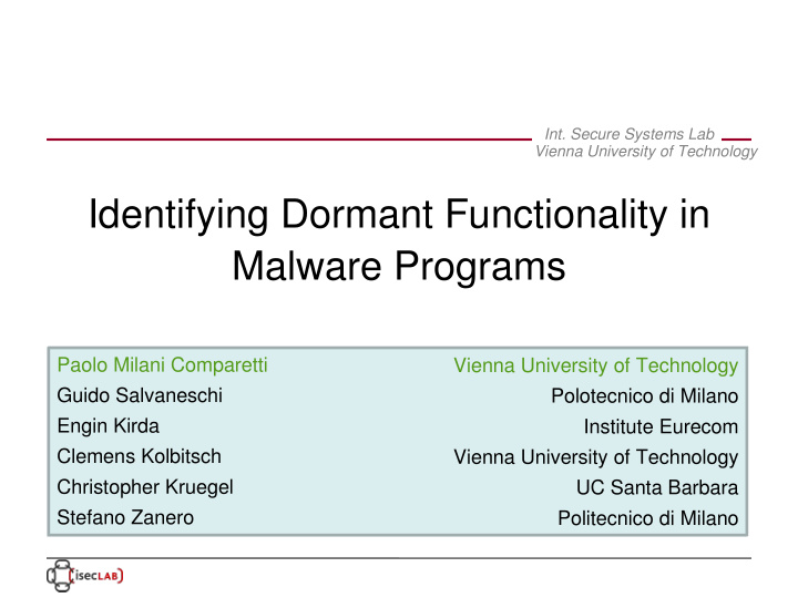 identifying dormant functionality in malware programs