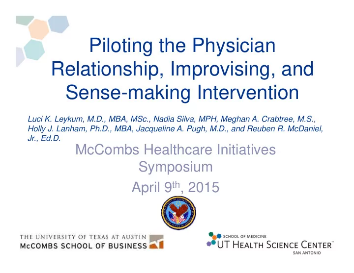 piloting the physician relationship improvising and sense