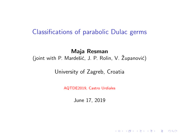 classifications of parabolic dulac germs