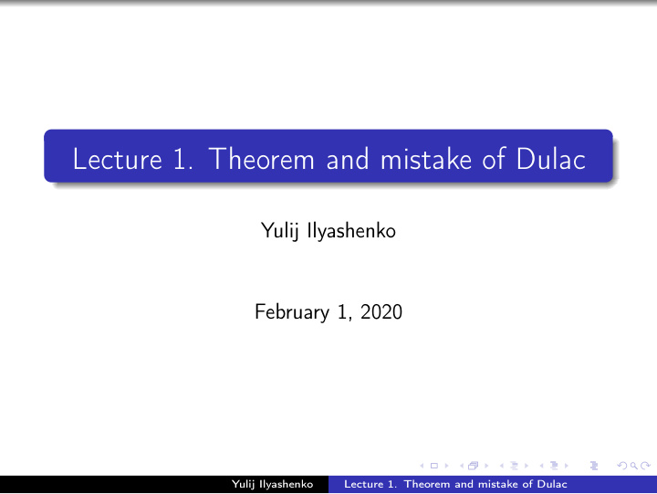 lecture 1 theorem and mistake of dulac