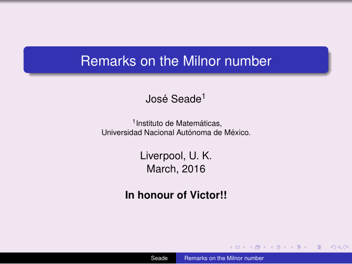 remarks on the milnor number