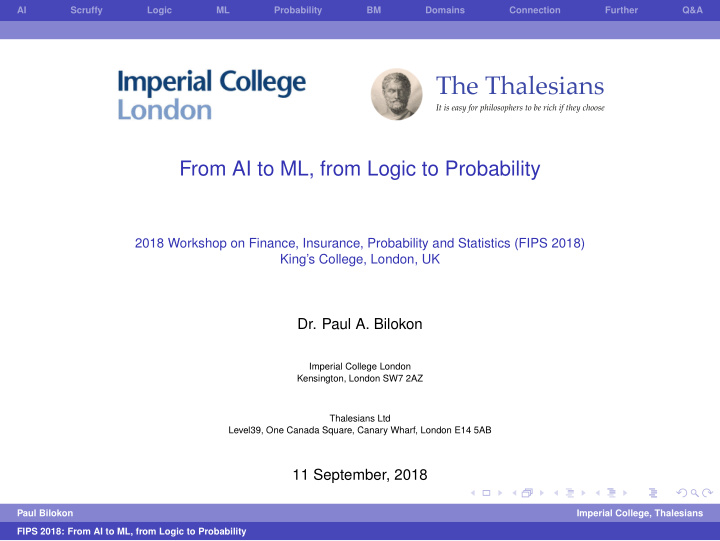 from ai to ml from logic to probability