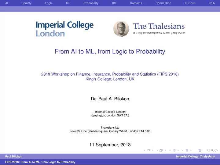 from ai to ml from logic to probability
