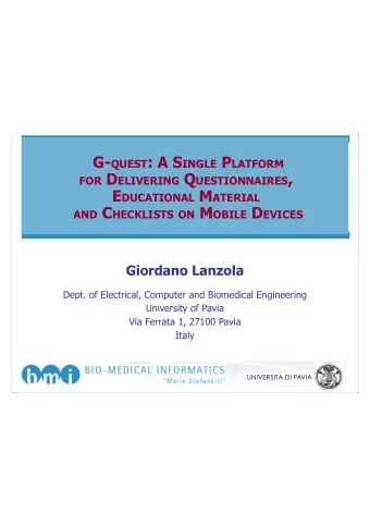 FOR D ELIVERING Q UESTIONNAIRES , E DUCATIONAL M ATERIAL AND C HECKLISTS ON M OBILE D EVICES