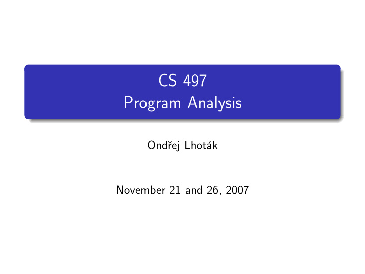 cs 497 program analysis