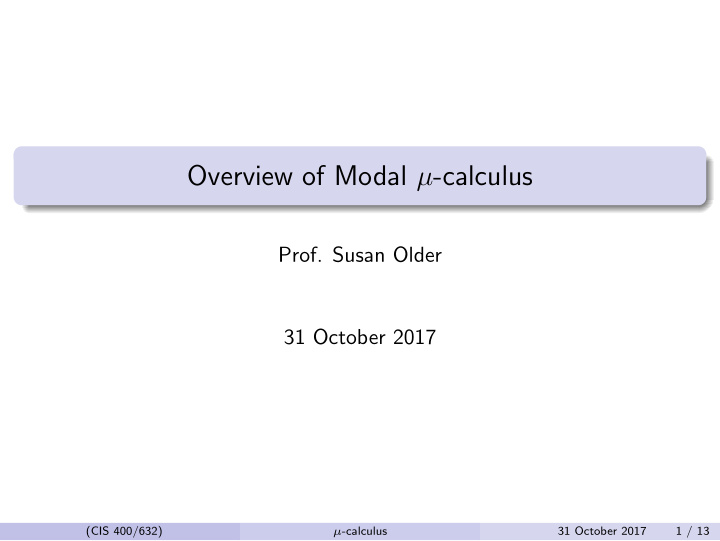 overview of modal calculus