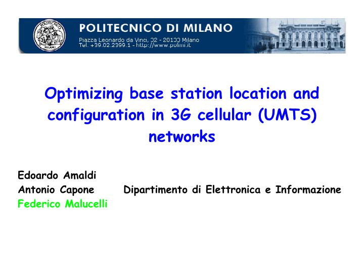 optimizing base station location and configuration in 3g