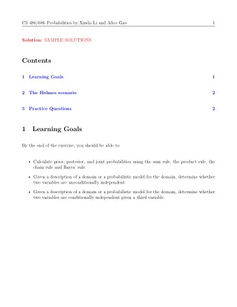 Learning Goals  1  Practice Questions  1  3  2  The Holmes scenario  2  1  Learning Goals  1