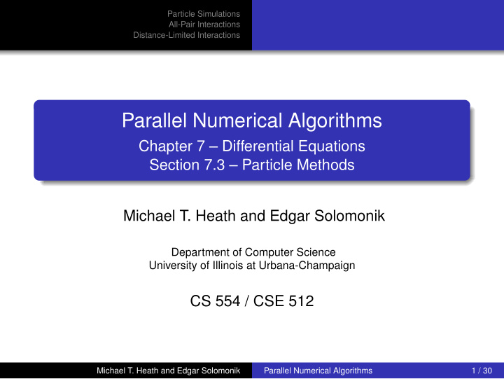 parallel numerical algorithms