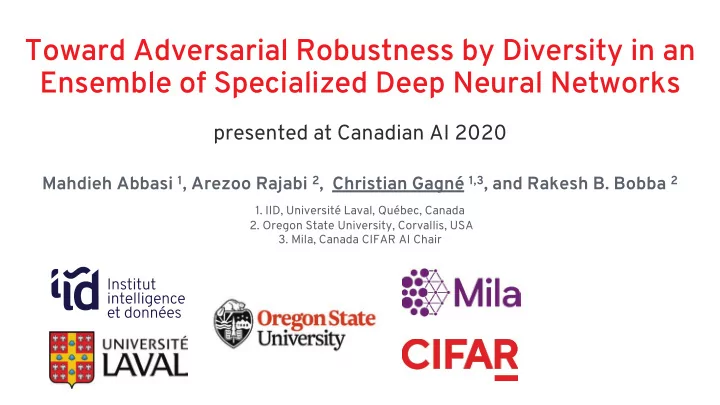 toward adversarial robustness by diversity in an ensemble