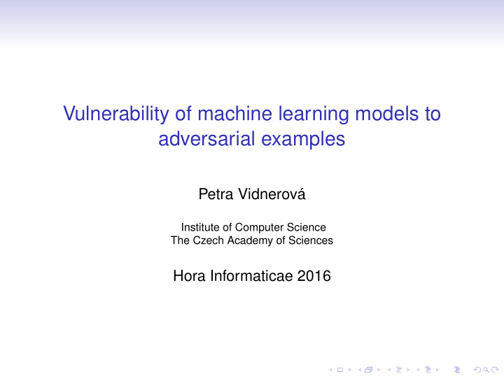 vulnerability of machine learning models to adversarial