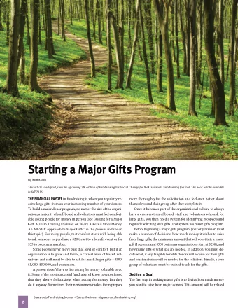 Starting a Major Gifts Program  By Kim Klein Tiis article is adapted from the upcoming 7th edition