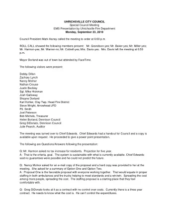 UHRICHSVILLE CITY COUNCIL  Special Council Meeting  EMS Presentation by Uhrichsville Fire