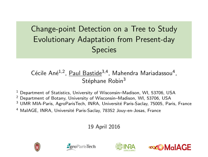 change point detection on a tree to study evolutionary