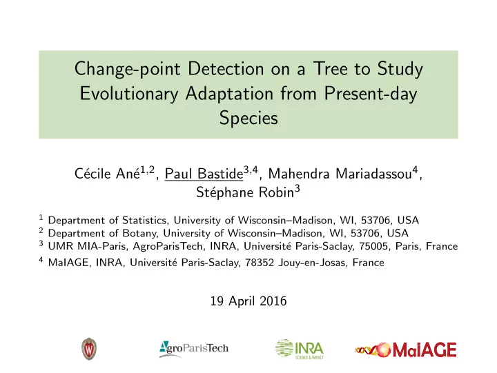 change point detection on a tree to study evolutionary