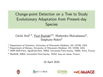 Change-point Detection on a Tree to Study  Evolutionary Adaptation from Present-day  Species e 1 ,
