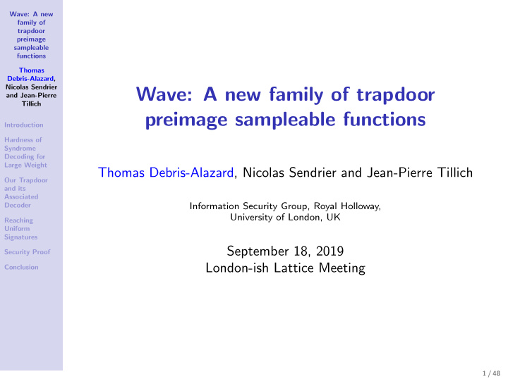wave a new family of trapdoor