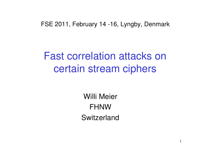 fast correlation attacks on certain stream ciphers