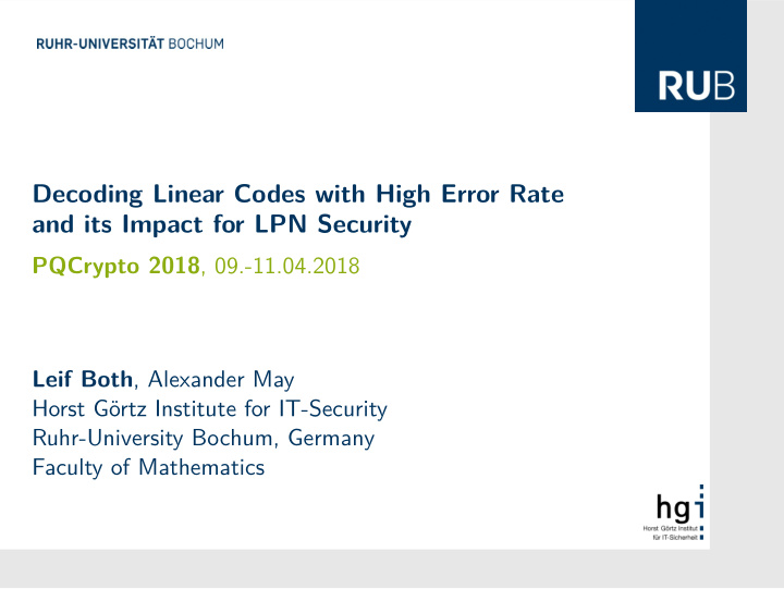 decoding linear codes with high error rate and its impact