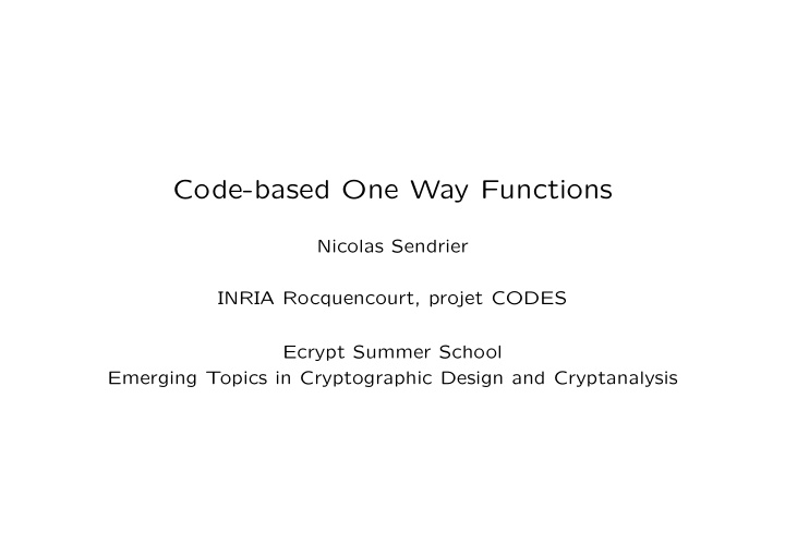 code based one way functions
