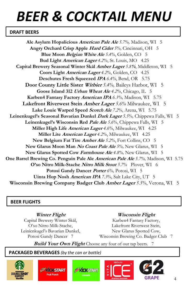beer cocktail menu