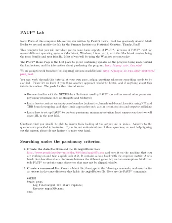 PAUP* Lab  Note: Parts of this computer lab exercise wer written by Paul O. Lewis. Paul has