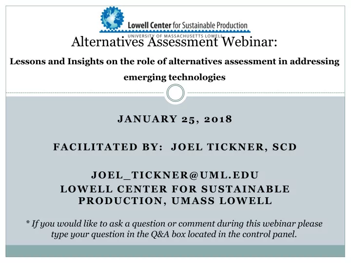 alternatives assessment webinar