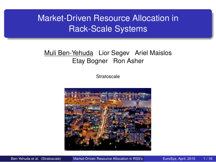 market driven resource allocation in rack scale systems