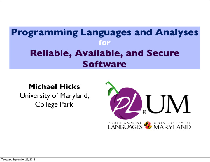 programming languages and analyses