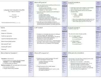 What is MT good for?  Language and  Example translations  Language and  Computers  Computers