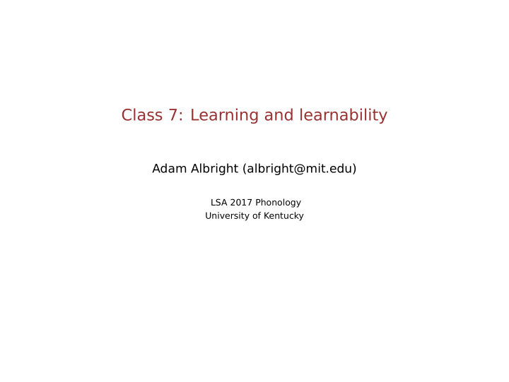 class 7 learning and learnability