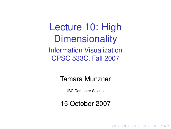 lecture 10 high dimensionality