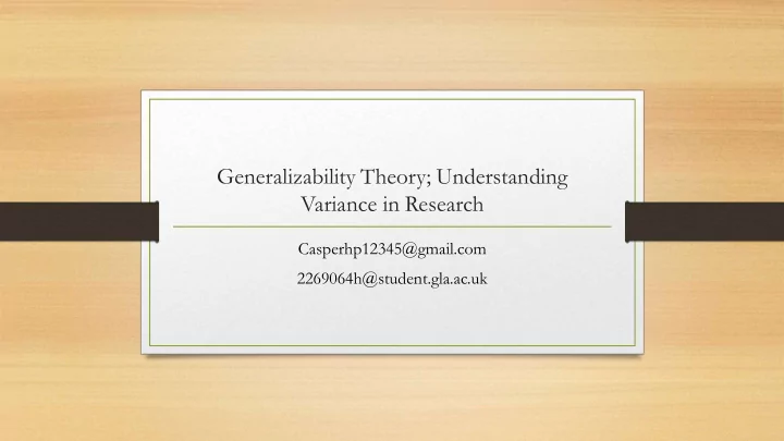 generalizability theory understanding