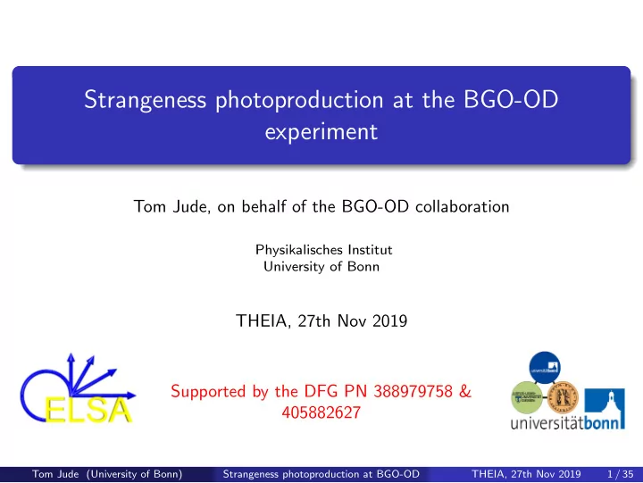 strangeness photoproduction at the bgo od experiment