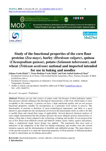 Mol2Net  Study of the functional properties of the corn flour proteins ( Zea mays ), barley (