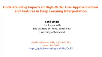 and Features in Deep Learning Interpretation  Sahil Singla  Joint work with  Eric Wallace, Shi