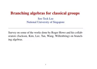 Branching algebras for classical groups  Soo Teck Lee  National University of Singapore  Survey on