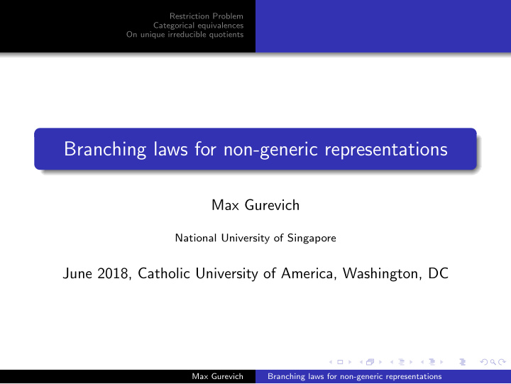 branching laws for non generic representations