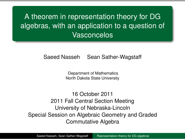 a theorem in representation theory for dg algebras with