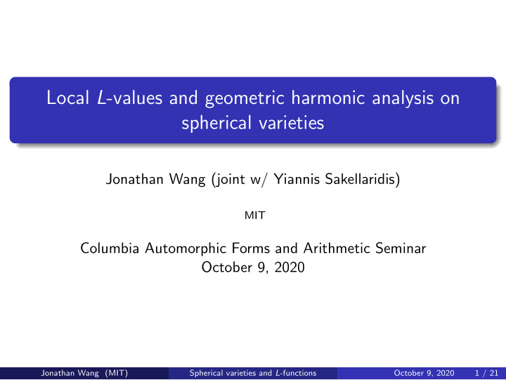 local l values and geometric harmonic analysis on