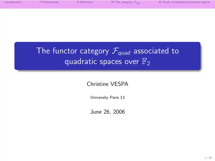 the functor category f quad associated to