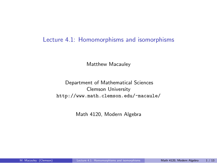 lecture 4 1 homomorphisms and isomorphisms