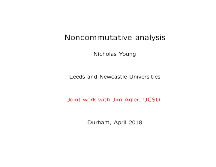 noncommutative analysis