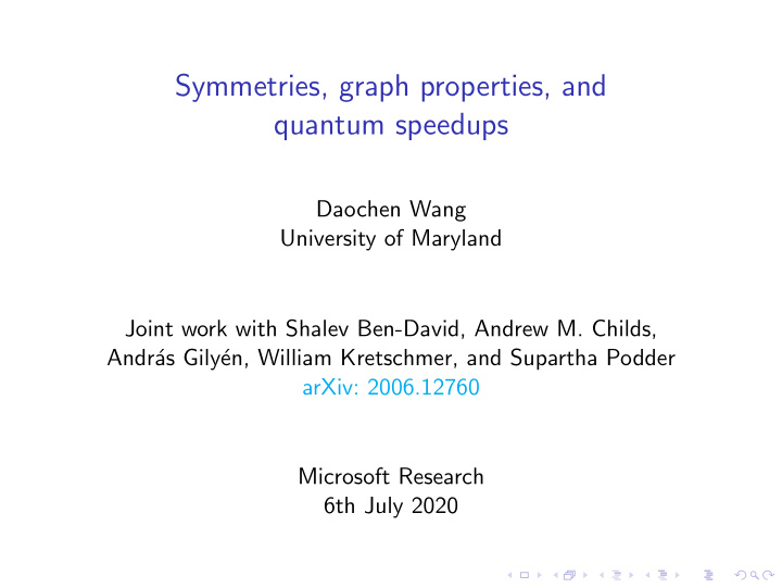 symmetries graph properties and quantum speedups
