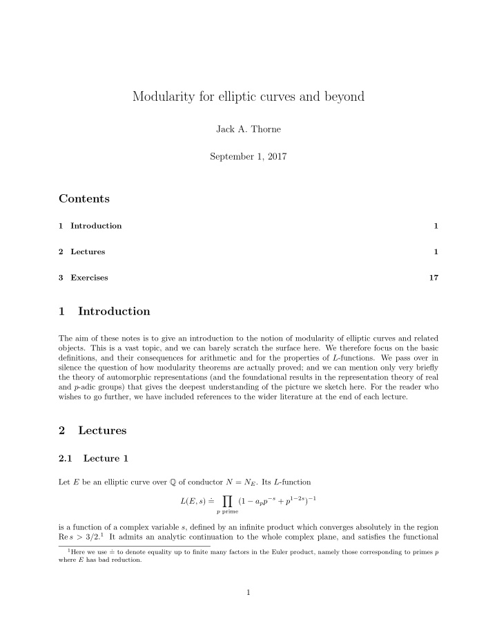 modularity for elliptic curves and beyond