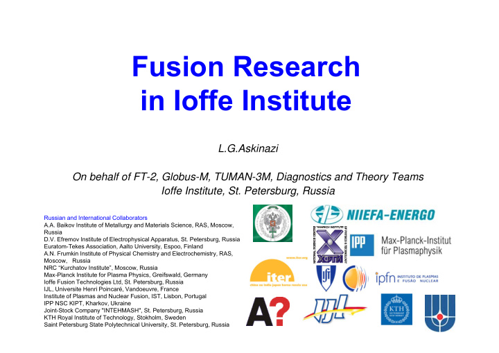 fusion research in ioffe institute