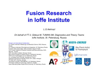 Fusion Research  in Ioffe Institute  L.G.Askinazi  On behalf of FT-2, Globus-M, TUMAN-3M,