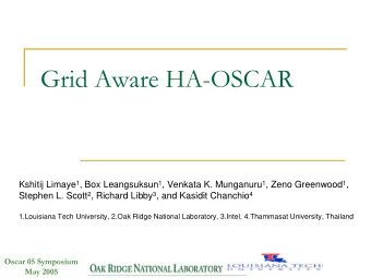 Grid Aware HA-OSCAR Kshitij Limaye 1 , Box Leangsuksun 1 , Venkata K. Munganuru 1 , Zeno Greenwood