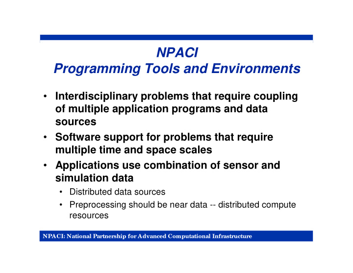 npaci programming tools and environments